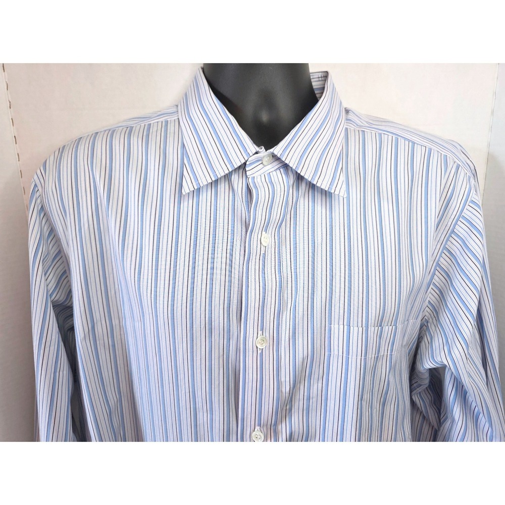 Hamilton Custom‎ Shirtmaker Blue White Striped Button Down Dress Shirt 17 34/35?